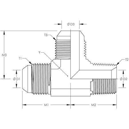 World Wide Fittings JIC to Male Pipe Run Tee Stainless Steel 2605X04X04X04SS
